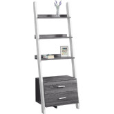 69" Bookcase in Grey & White Ladder with 2 Storage Drawer